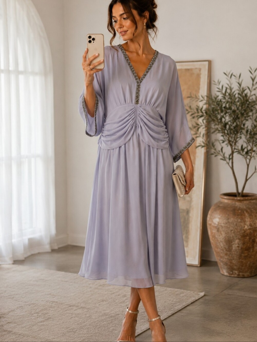 Jack Bryan Vintage 70s Hand Beaded Gray 7505 Midi Dress